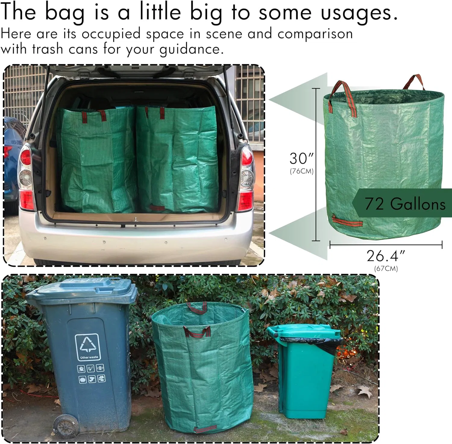 72 Gallon Lawn Garden Bag Reusable Yard Waste Bags