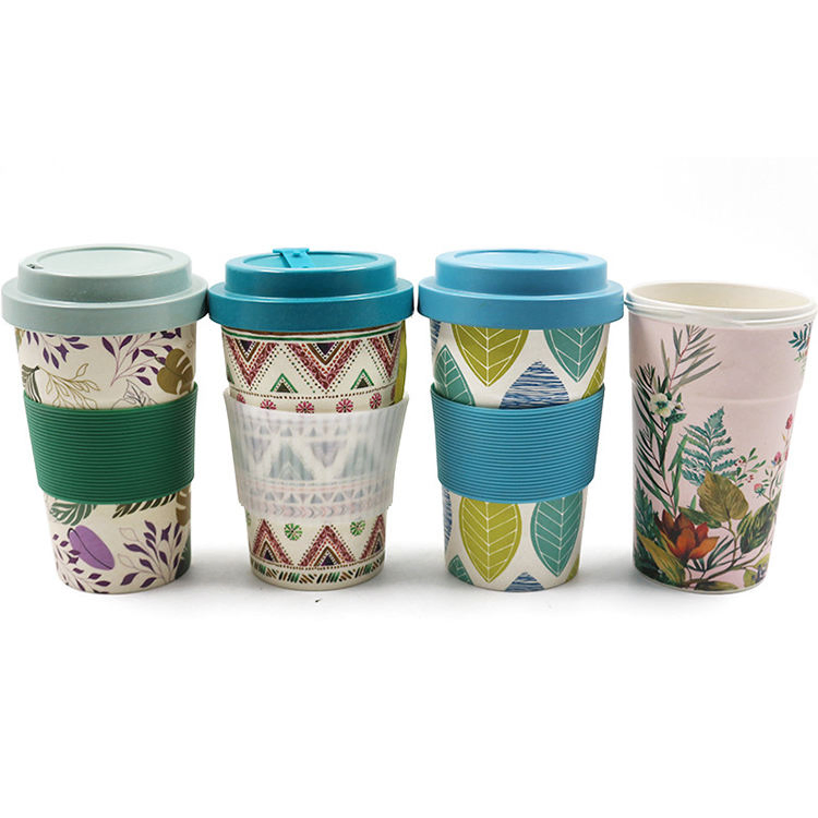 Eco-Friendly Bamboo Fiber Coffee Mug Travel Mug with Lid Portable Beer Mugs Tea Cups Milk Cup for Christmas Gifts
