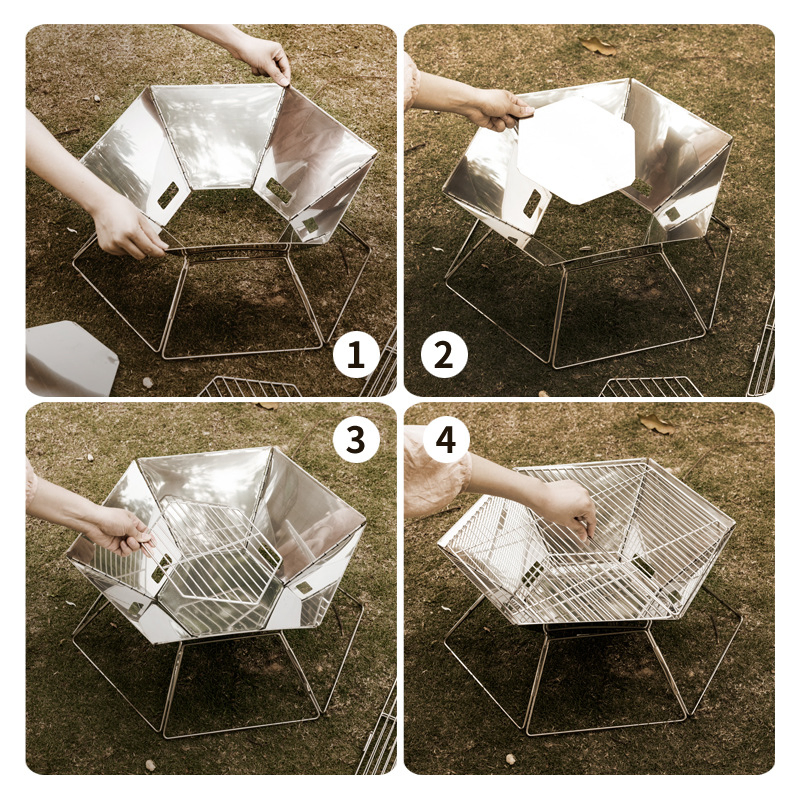 Stainless Steel Barbecue Grill, Fire Pit, Foldable and Portable Meat Grill