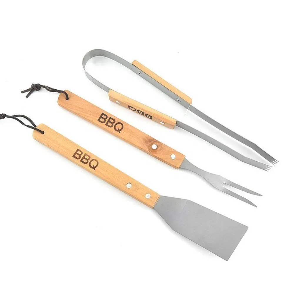 3-Piece Stainless Steel BBQ Tool Set Wood Handle Mi21870