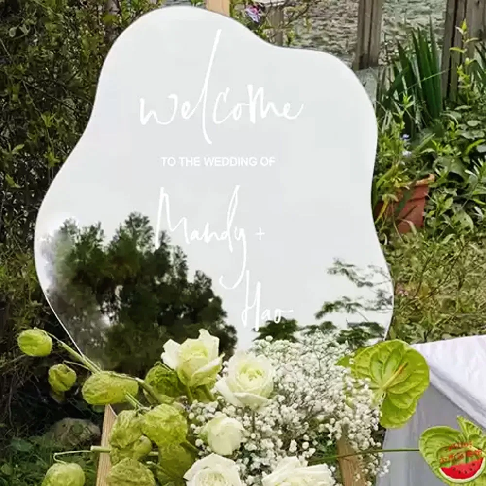 1.8mm Mirror Acrylic Welcome Board Custom Printed Event Sign for Wedding or Party Decoration