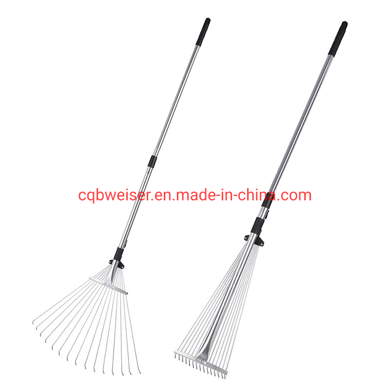 Adjustable Telescopic Metal Expandable Folding Grass Lawn Leaves Garden Rake