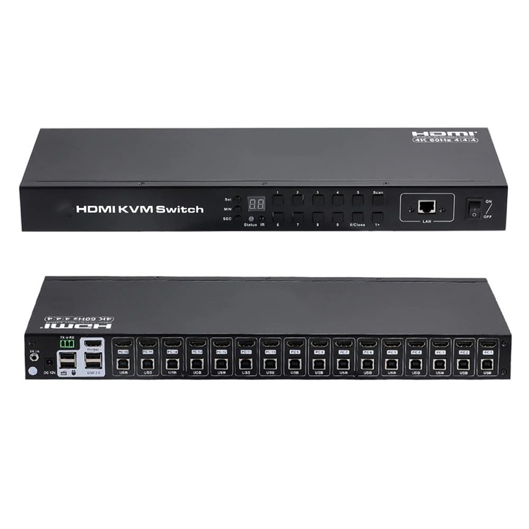 Custom 16 Port Kvm Switch Support 4K60Hz USB 3.0 Hot Plug Hot Key RS232 LAN Port Control EDID HDMI Video Switcher