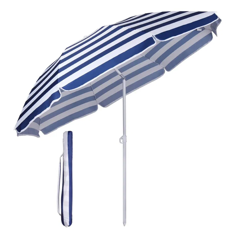 Outdoor Portable Sunshade Umbrella with Sand Anchor, Push Button Tilt and Carry Bag for Patio Garden Beach