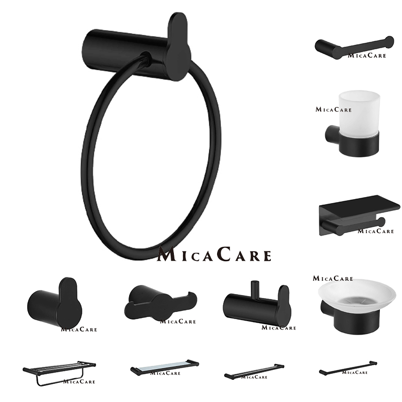 Stainless Steel 304 Black Bathroom Towel Ring Wall Mounted Holder Rack