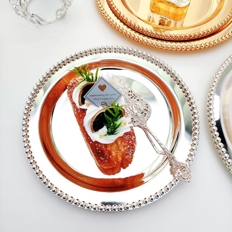 Silver Metal Tray for Wedding Decoration, Suitable for Banquets and Party Hotels