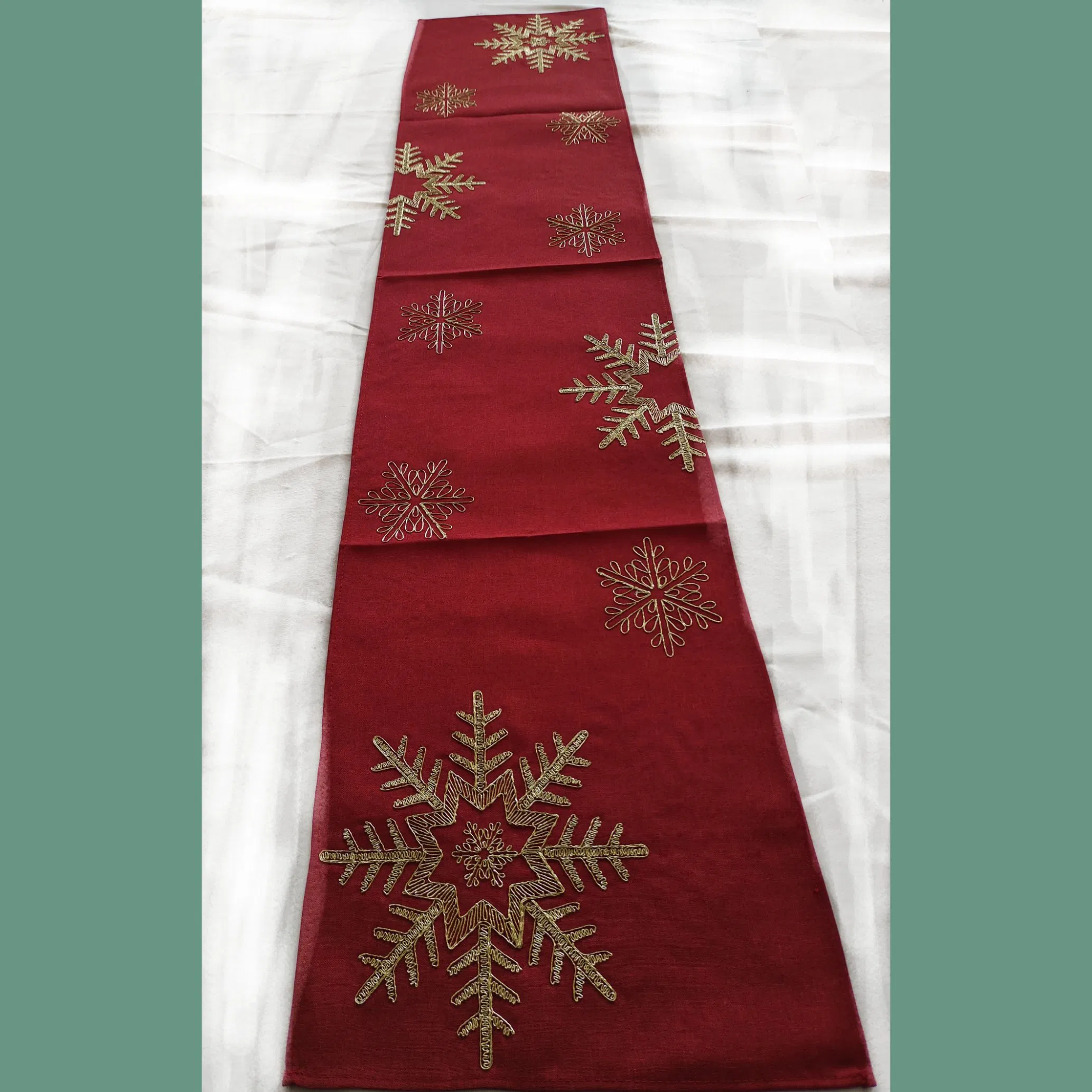 Gold Rope Embroidered and Red Hight Quality Fabric Table Runner