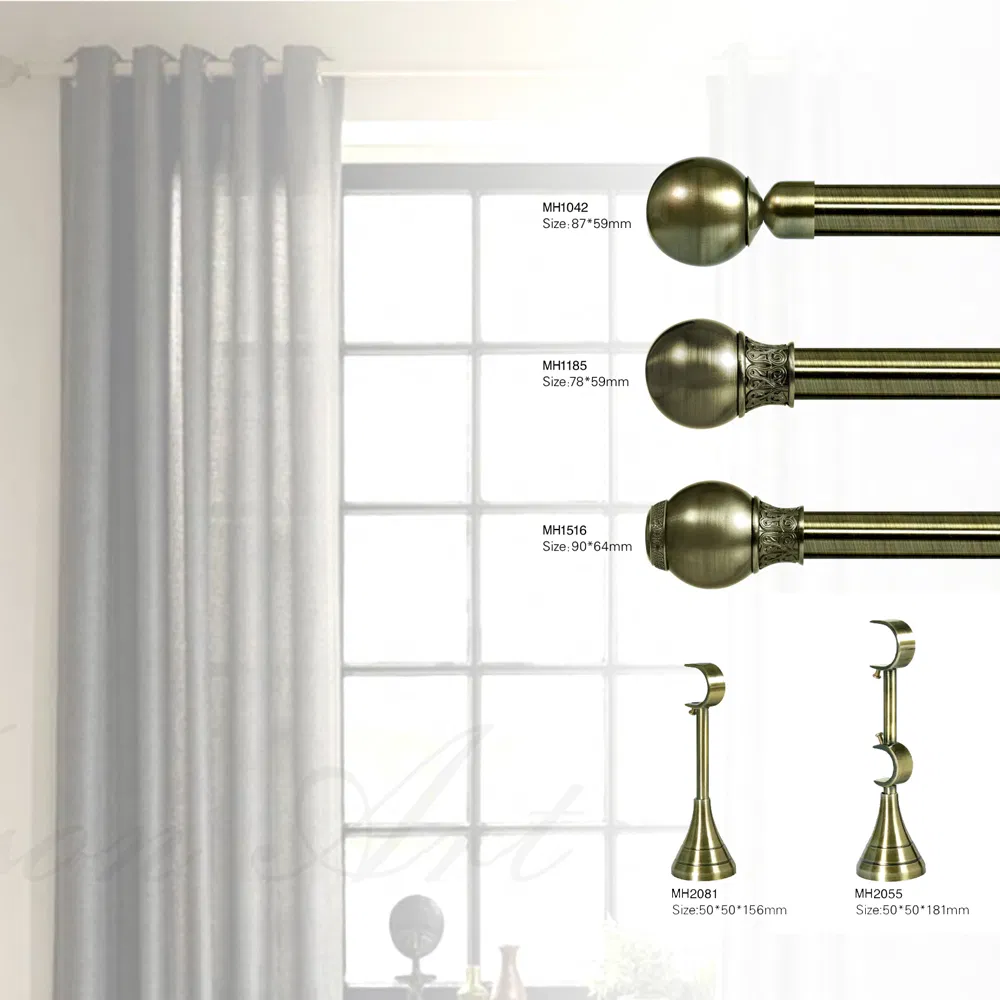 Antique Brass Adjustable Curtain Rod Set Finial Set