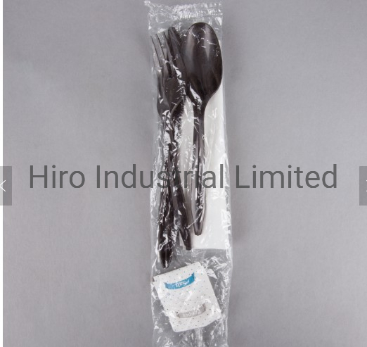 Set Posate Packaging Tenedores Negros De Plastico Black PP Plastic Cutlery Sets for Restaurants