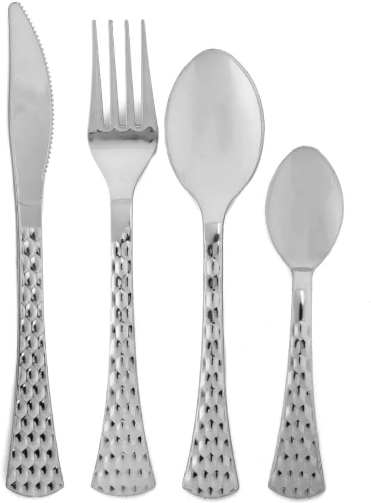 Elegant Hammered Silver Disposable Cutlery Set for Events