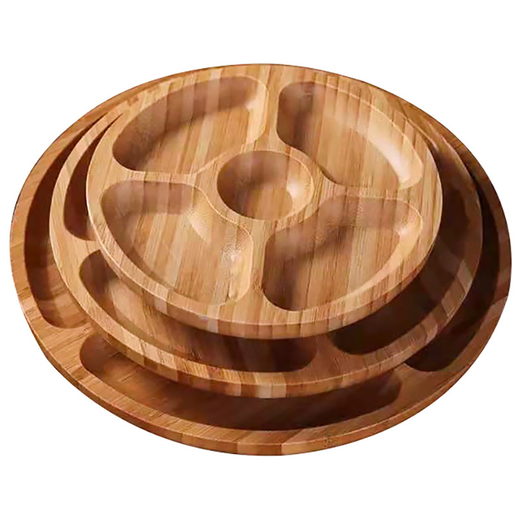 Multifunctional Bamboo Cheese Plates, Coffee Tea and Fruit Serving Tray, Round Plates