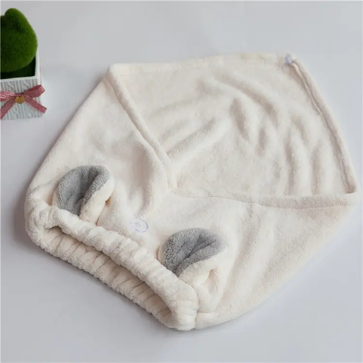 Hair Drying Towel Wrap with Rabbit Ears Hair Shower Cap