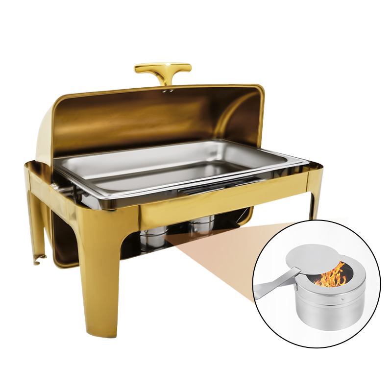 Daosheng Bespoke Export Buffet Catering 9 Liter Stainless Steel Gold Color Chaffing Dishes Buffet Set Food Warmer