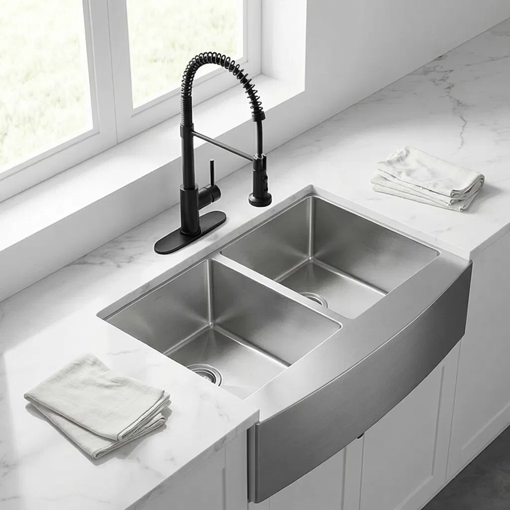 33 Inch 304 Stainless Steel Farmhouse Sink, Double Bowl Apron Kitchen Sinks