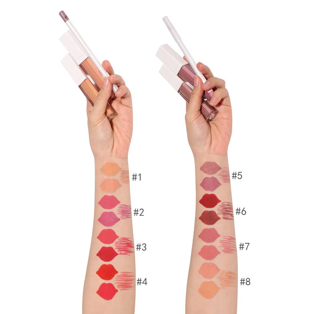 OEM 8 Color Non Stick Cup Matte Lipstick Lip Liner Pen Combination 3PCS Set Lip Gloss