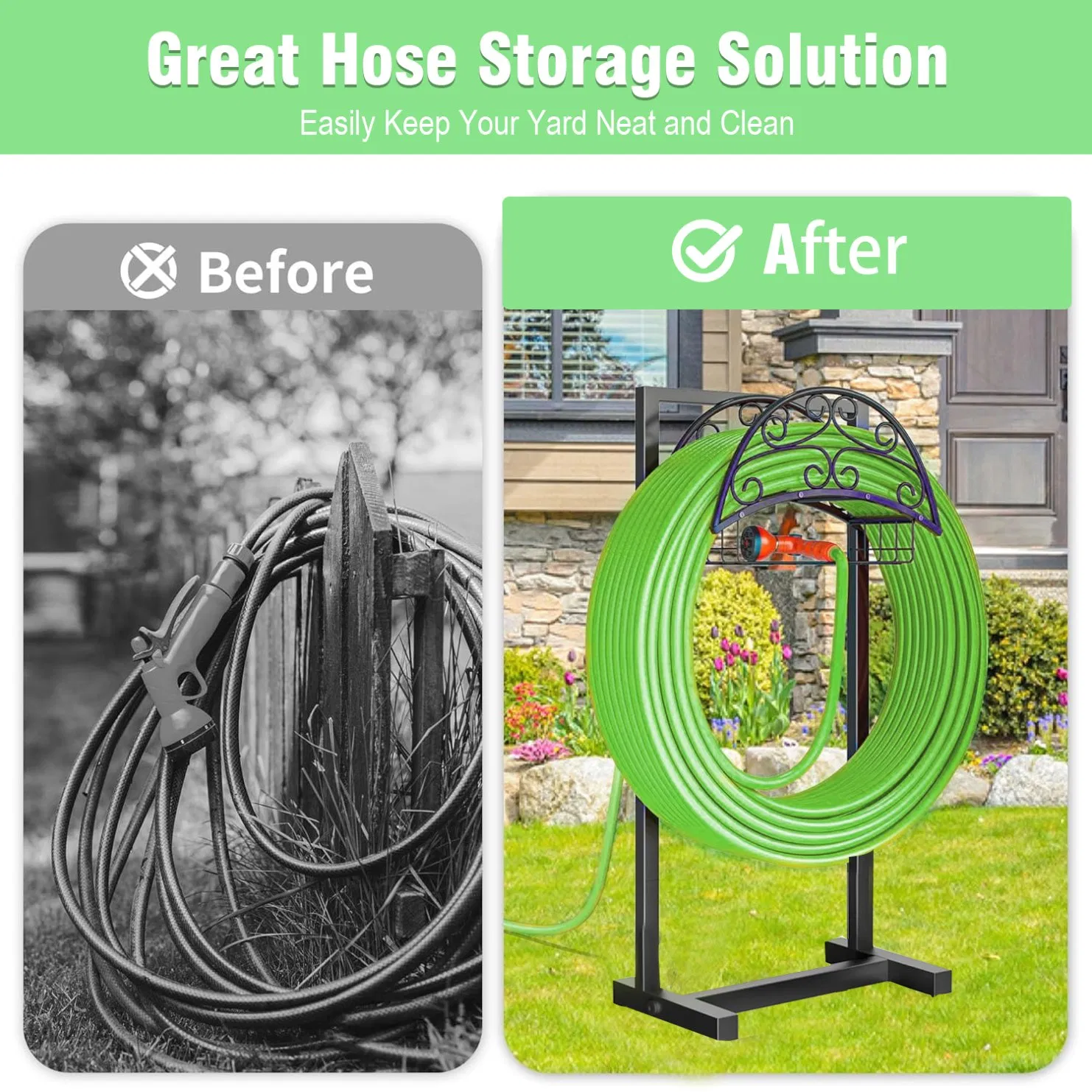 Upgraded 151FT Garden Hose Holder, Heavy Duty Metal Stand, Detachable Freestanding Storage Rack for Yard/Lawn