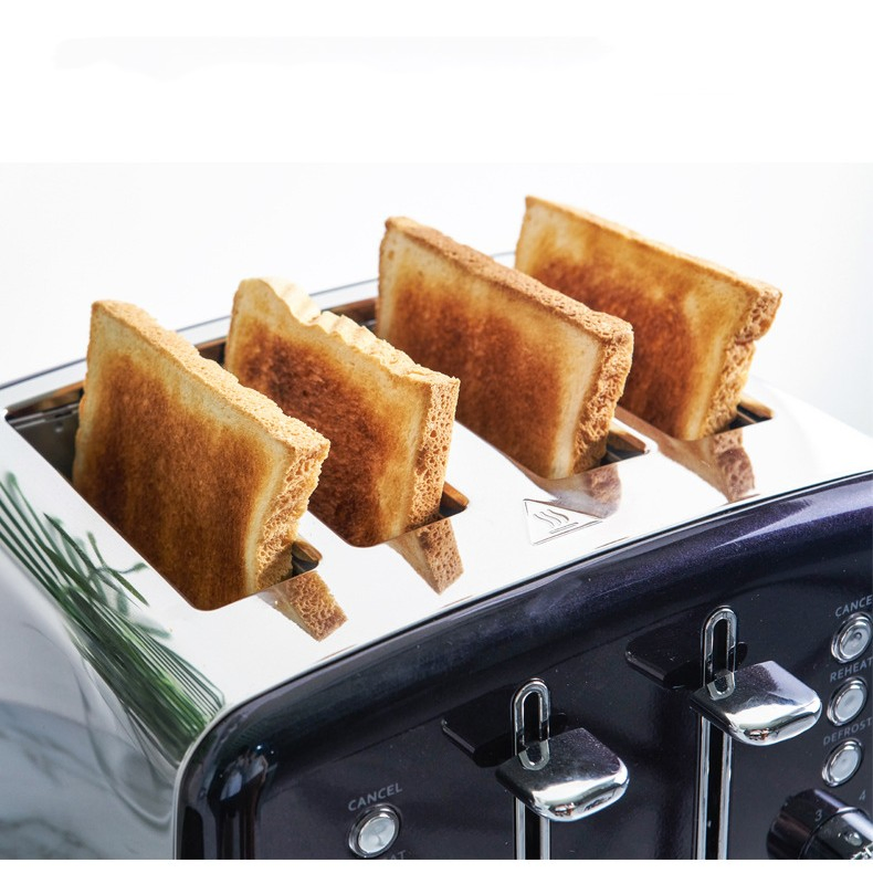 Custom Stainless Steel Bright Surface 4 Slices Bread Machine 6 Gears Three Functions Home Breakfast Toaster