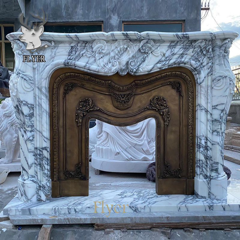 Home Decoration Customized Solid Natural Marble Fireplace Mantel with Flower Carvings