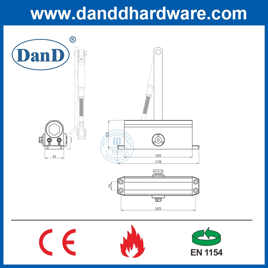 European Market Fireproof CE Aluminium Door Closer for Residential Building