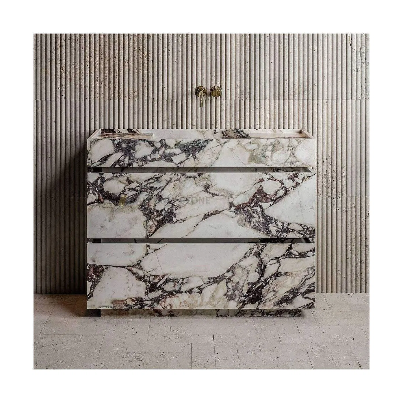Bathroom Marble Sink Cabinets Calacatta Viola Luxury Marble Vanity with Wash Basin and Drawer