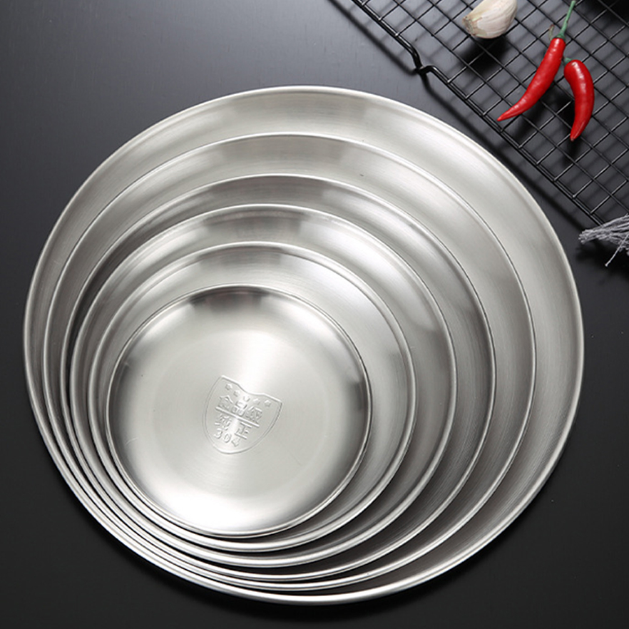 Stainless Steel Plates Metal Dinner Dishes for Kids Feeding Plates Heavy Duty Round Dessert Plate Reusable Dinnerware