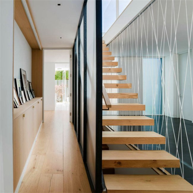 Modern Design House Floating Indoor Stairs Wood Staircase Railing Price