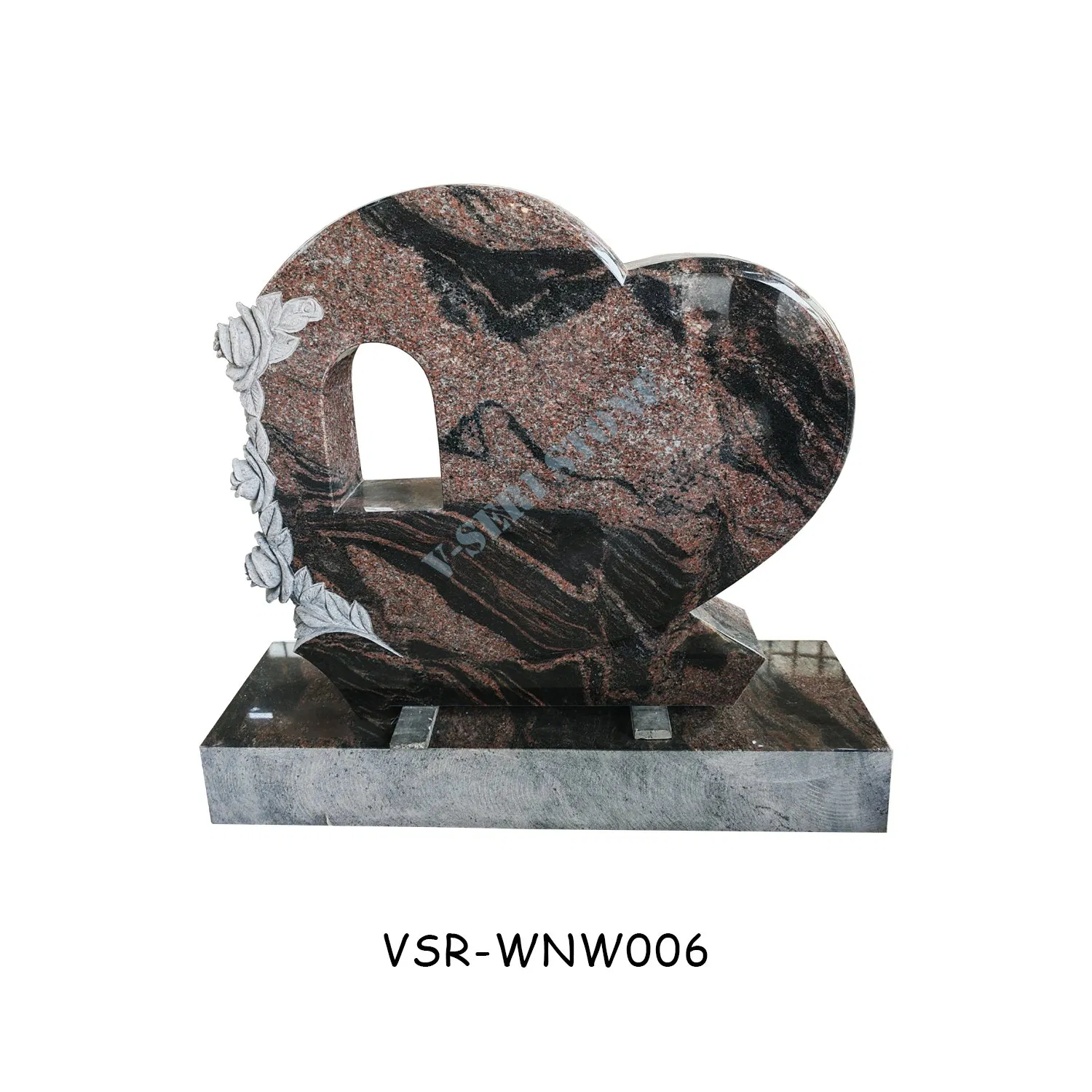 Romantic Double Heart Blue Granite Marble Tombstone Cross Headstone for Grave