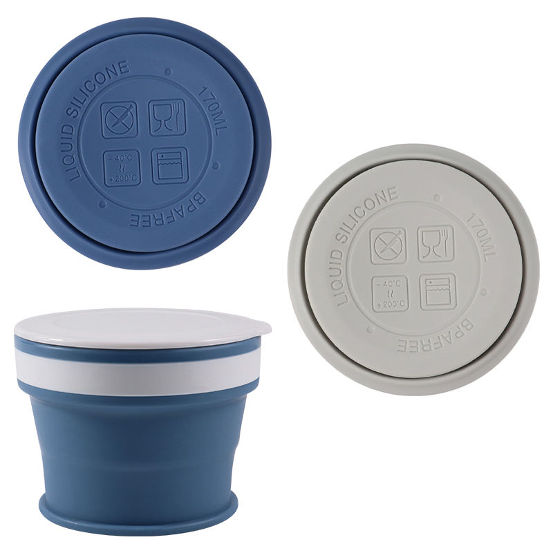 Portable 170ml Pocket Size Retractable Eco-Friendly Custom Logo Printed Foldable Silicone Travel Coffee Drinking Water Milk Cup with Lid