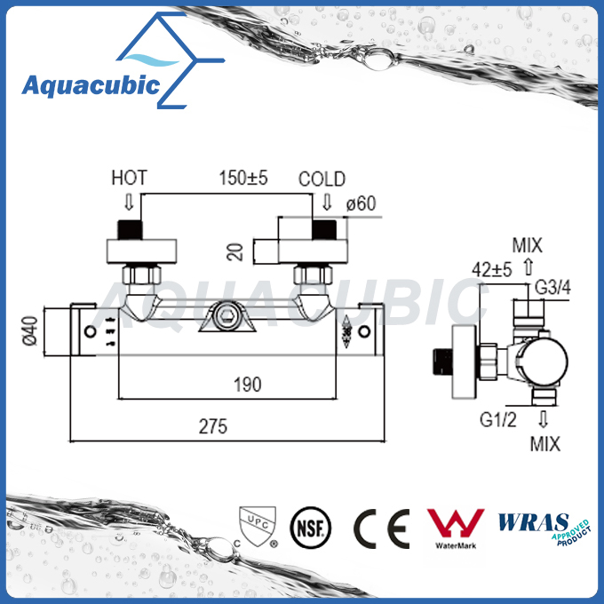 Bathroom Thermostatic Chrome Round Exposed Bar Mixer Shower Valve