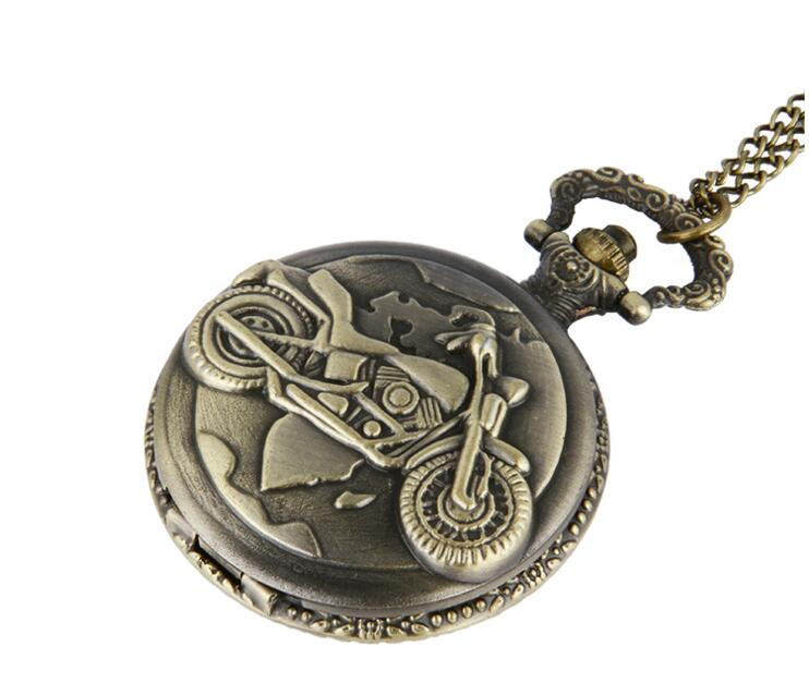 Quartz Bronze Skull Silver Vintage Clock Necklace Chain Pendant Motorcycle Pocket Watches