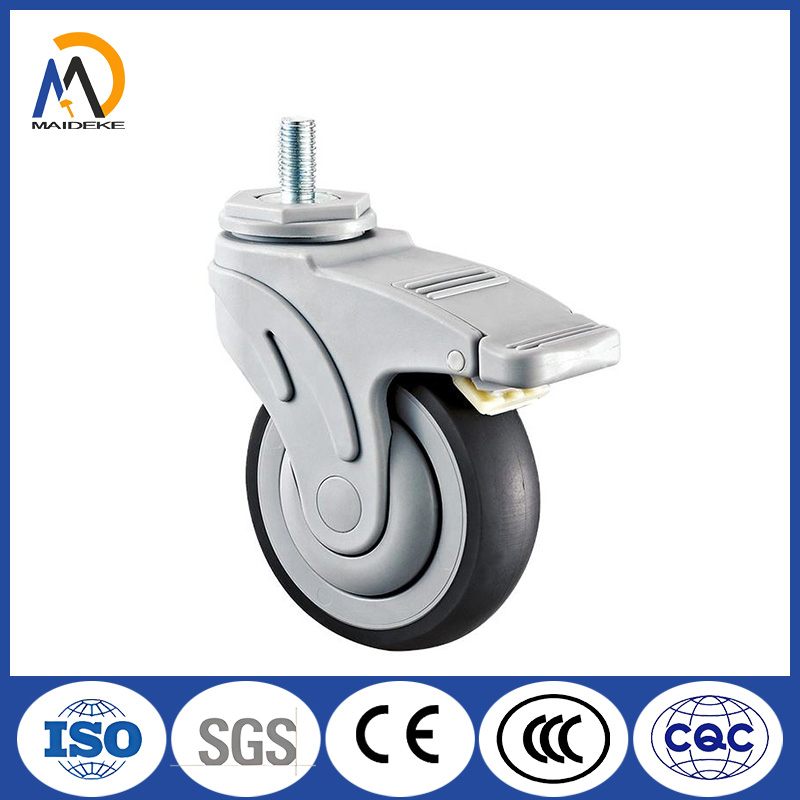 3''4''5'' Threaded Stem, All-Nylon Braking Casters, High-Performance Medical-Grade Gray TPR Casters