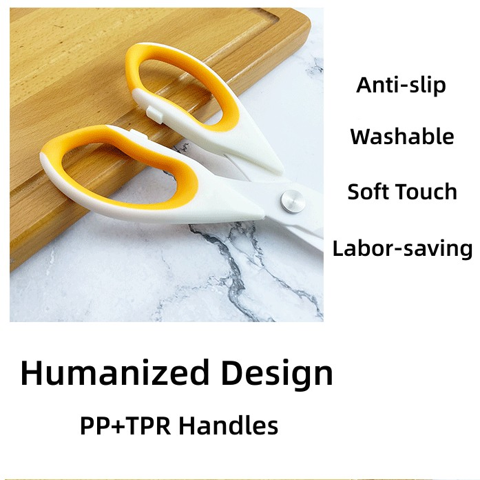 Ceramic Scissors 9" Ceramic Blade Scissors White Sharp Blade with TPR Handle Cooking Shears for Office School Crafting Kitchen Fabric Leather Scissors (Orange)