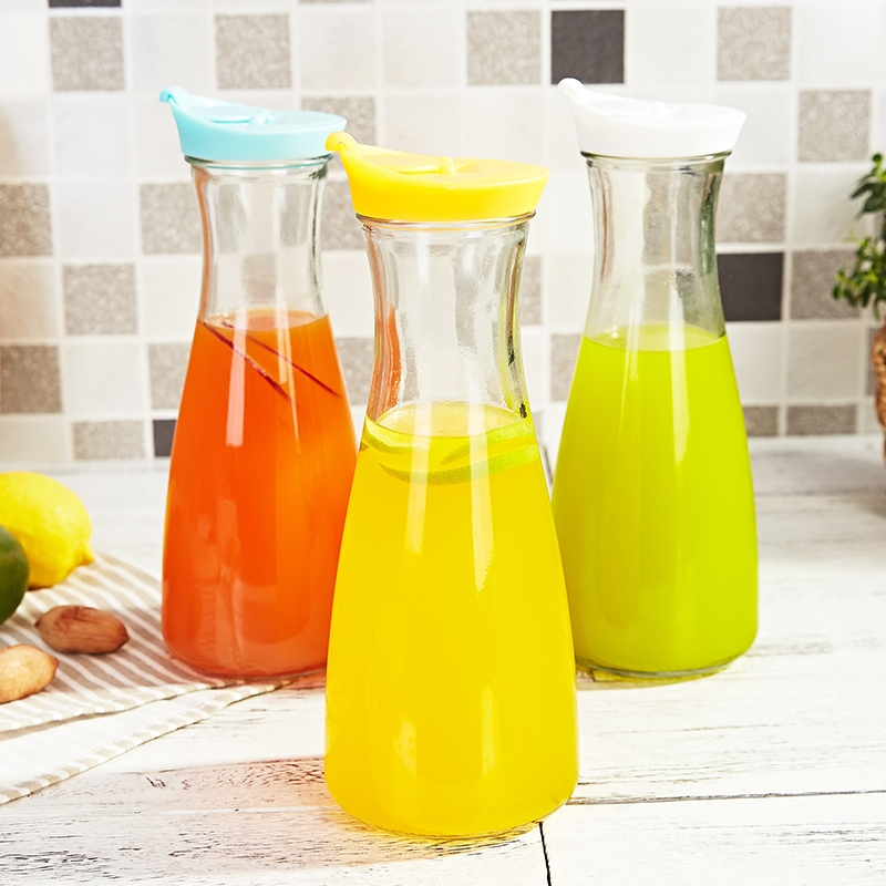 34 Oz Kitchen 1 Liter Glass Carafe Easy Pour Bottle Containers for Drink Pitcher Wine Carafe and Juice Glasses with Plastic Lid