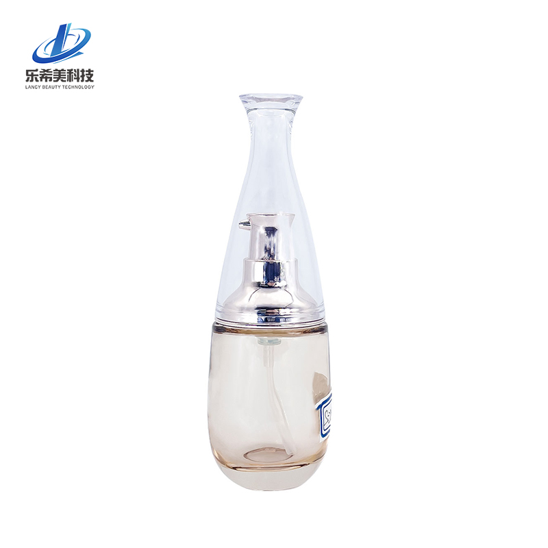 80-120ml Lotion Pump Bottle Empty Glass Lotion Bottle Cosmetic Packaging Round-Shape Screw Bottleneck Sealing with Threaded Cap Push Sprayer