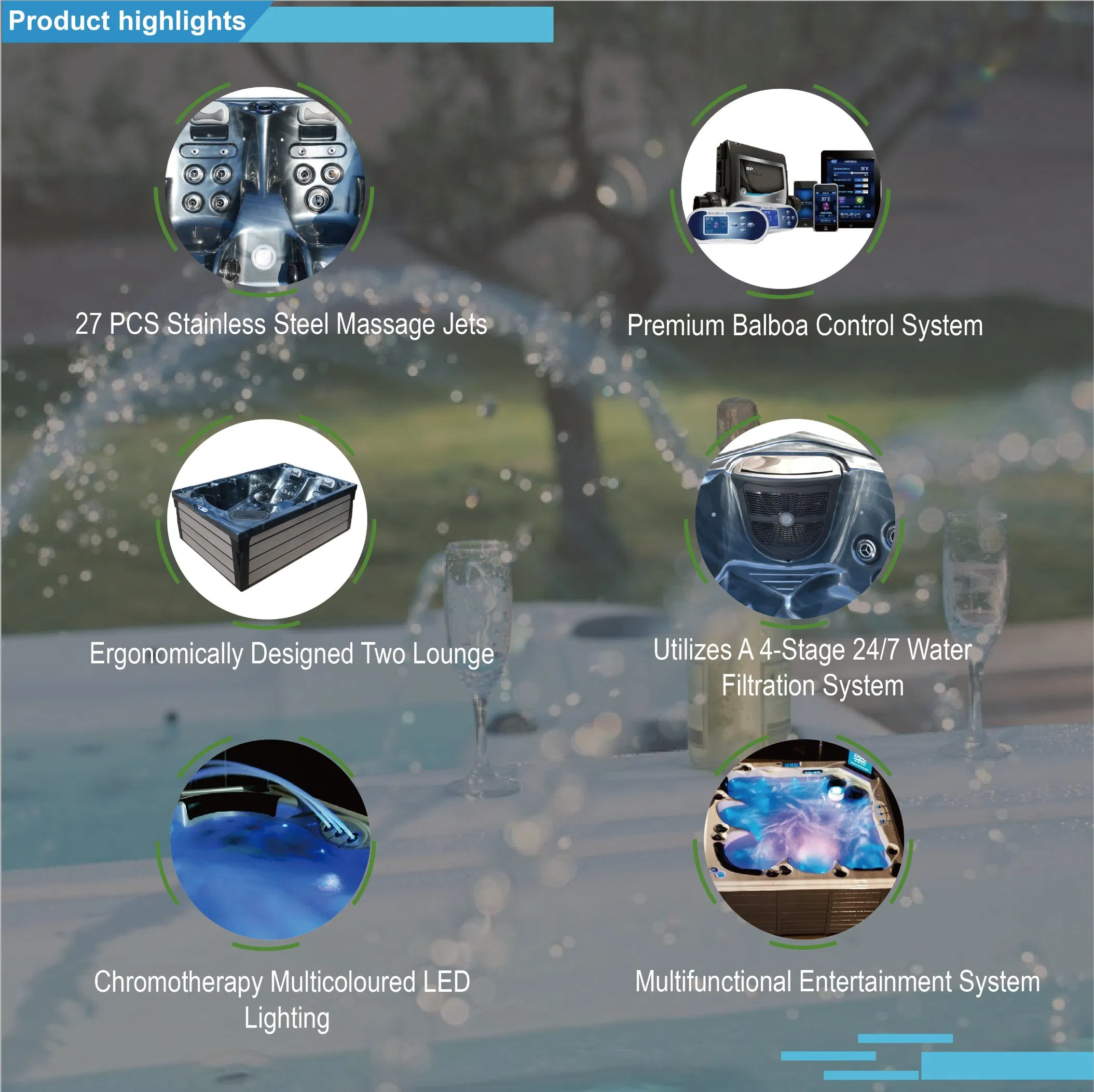 Угловая акриловая гидромассажная ванна Balboa SPA на 3 персоны