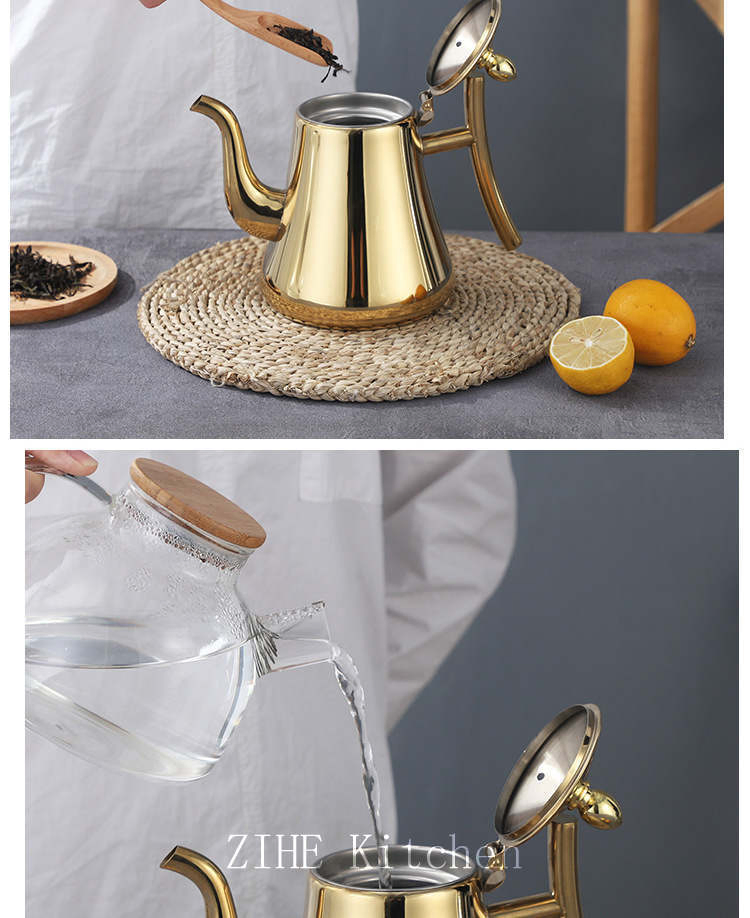 Stainless Steel Kashgar Pot Coffee Pot with Filter Screen Tea Pot Flower Tea Kettle