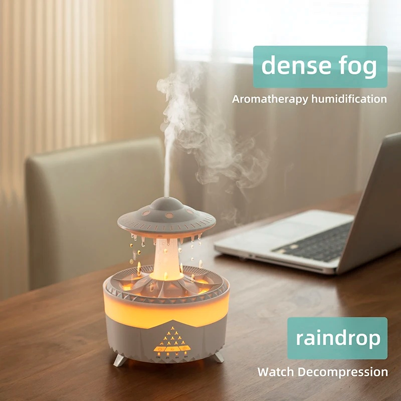 New Rain Drop Humidifier Night Light Remote Control 350ml Water Drop Mushroom Diffuser Lamp 7 Colors Rain Cloud Aroma Diffuser