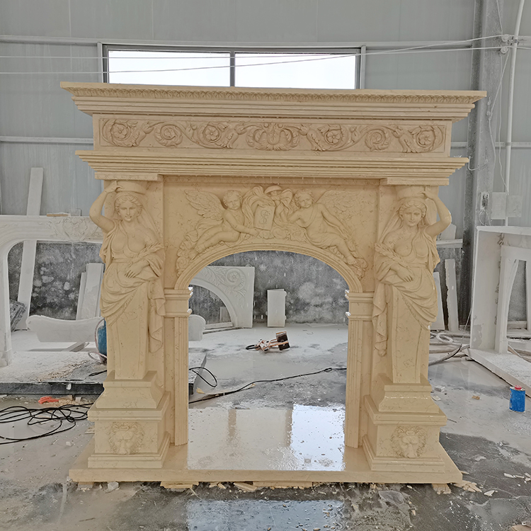 Home Indoor Used Hand Carved White Marble Fireplace Mantel