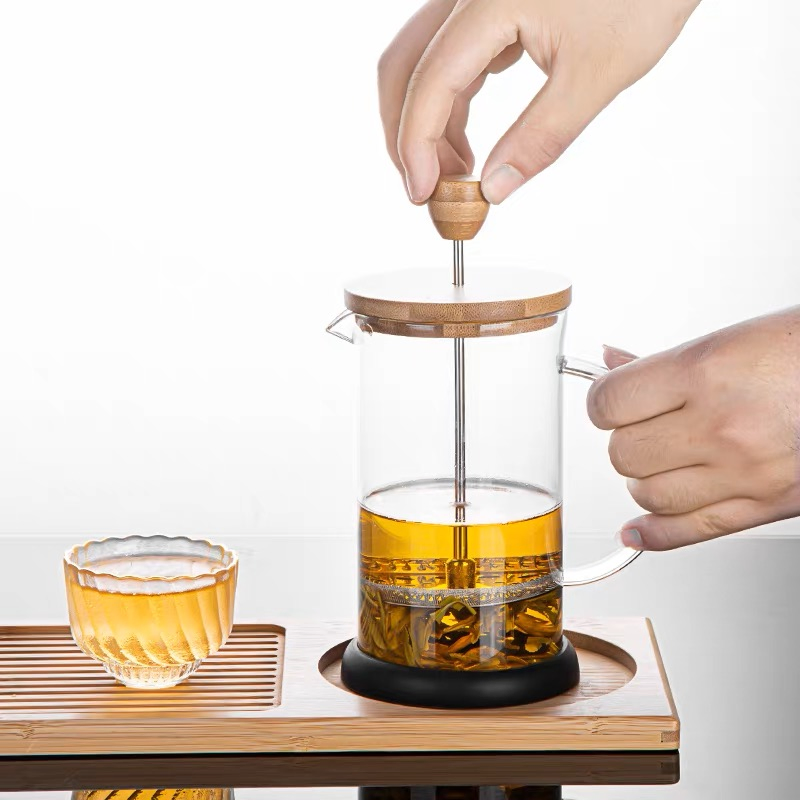 Bamboo Lid 600ml Wholesale Borosilicate Glass Custom French Press
