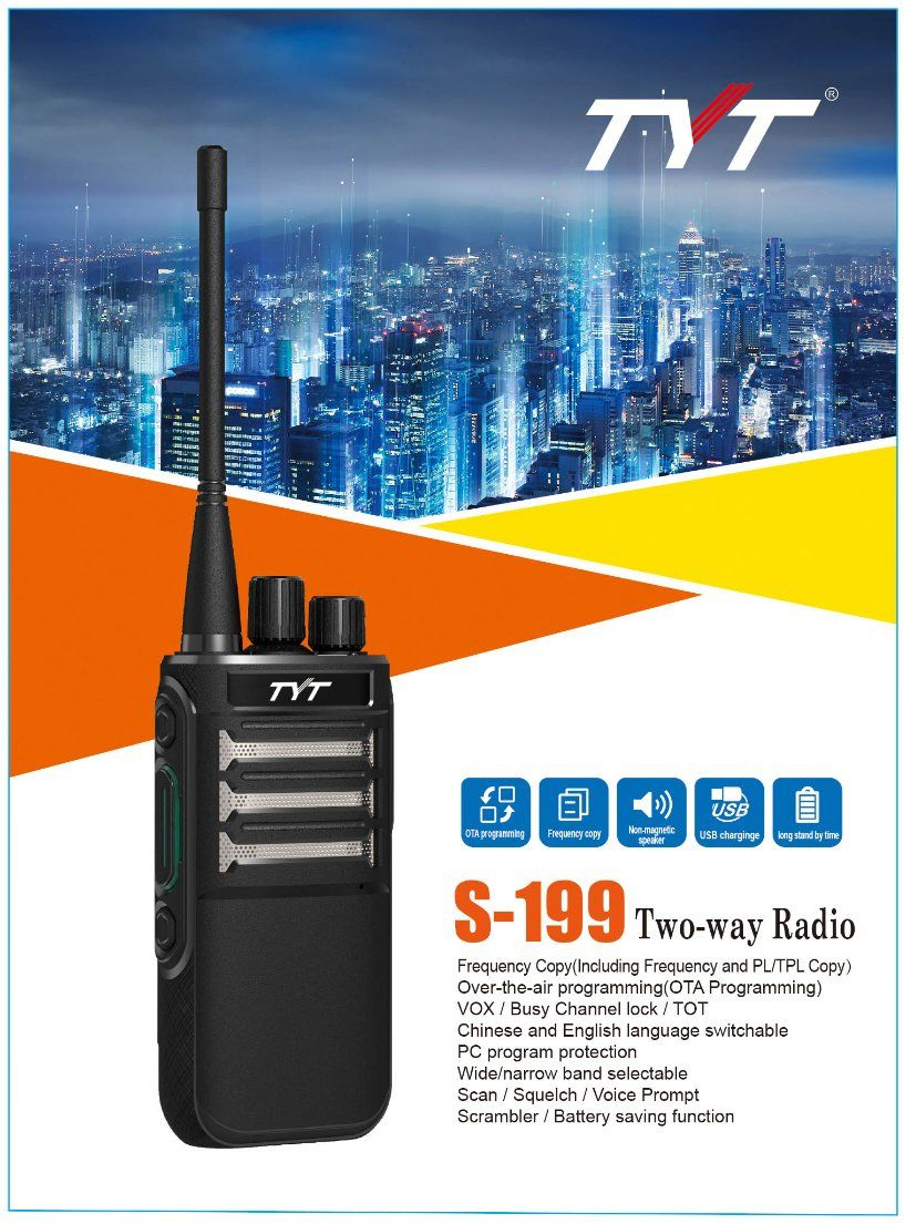 Tyt 2W Two Way Radio Standard 3000mAh USB Charging with Non Magnetic Speaker Scrambler Frequency Copy