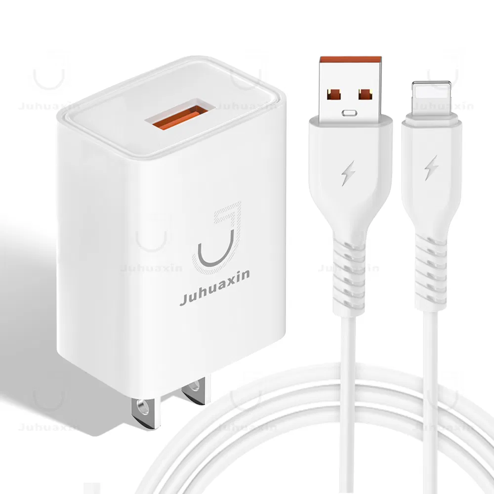 Juhuaxin Cubo Cargador OEM Wholesale QC3.0 18W 2.1A Quick Charger Power Adapter EU Us Fast Charging Cable Travel Mobile Phone Charger for iPhone Apple Samsung