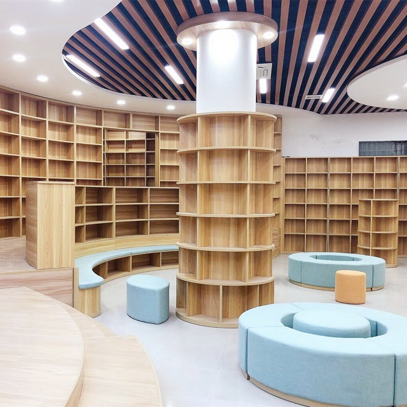 Мебель для библиотеки деревянная стеллаж с сиденьями