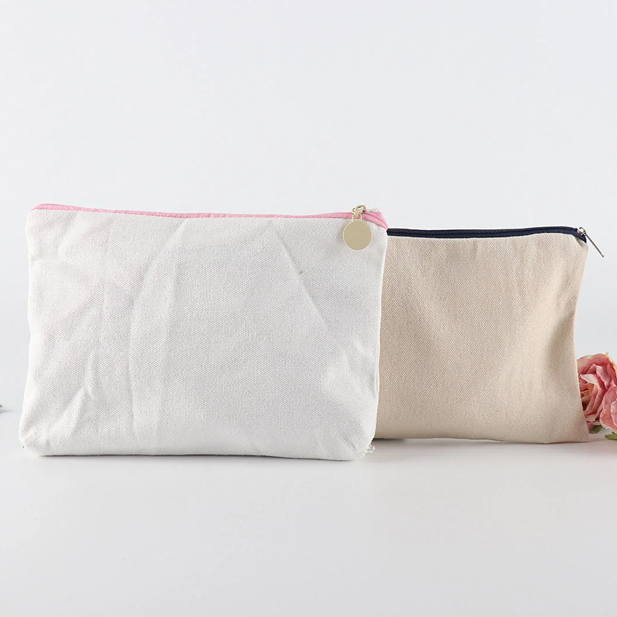 Custom Logo Printed Large Space Canvas Zipper Eye-Shadow Cosmetic Brush Storage Bag Cotton Makeup Pouch