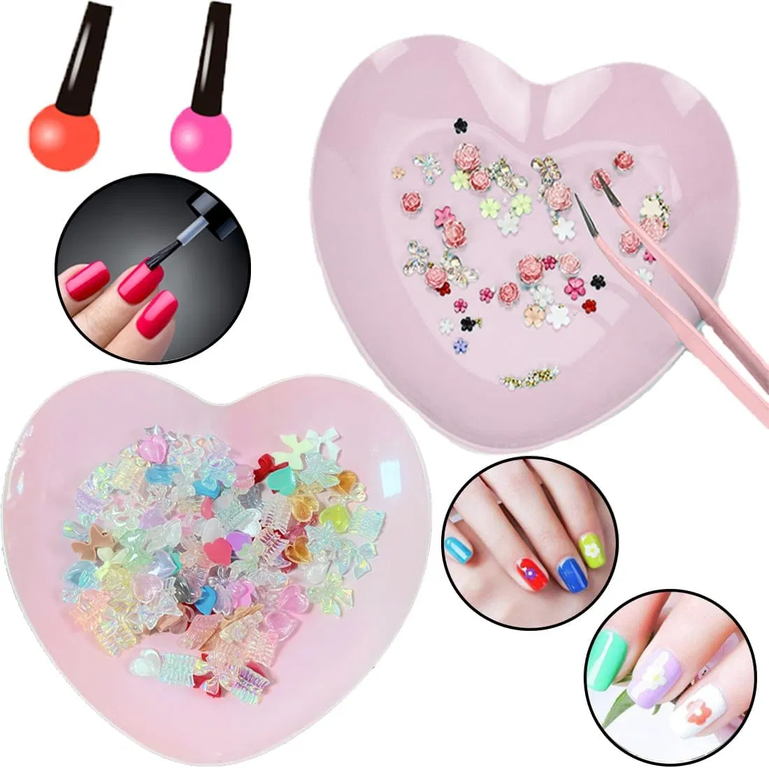 New Stainless Steel Nail Art Makeup Palette Heart Shaped Nail Art Display Holder, Nail Polish Color Mixing Plate