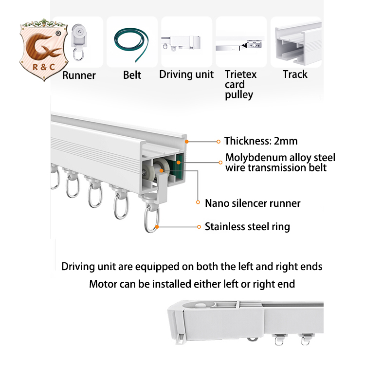 R&C Manufacture Heavy Duty Aluminum Electric Curtain Rail