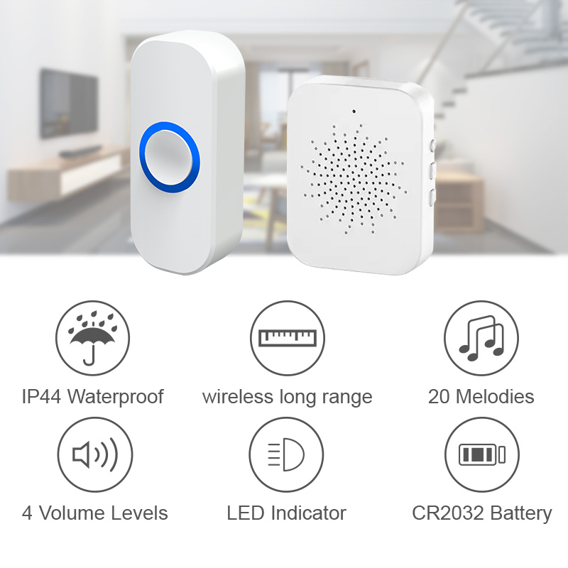 Wireless 32-Tone Doorbell with Rechargeable Battery for Home Security