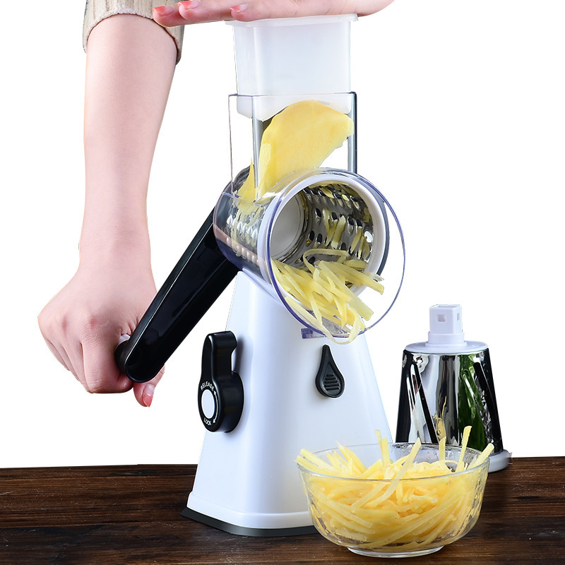 Rotary Cheese Grater with Handle Vegetable Shredder with 3 Stainless Steel Drum Blades