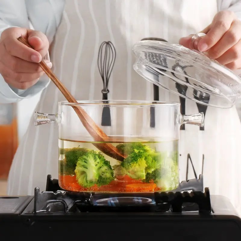 High Borosilicate Factory Direct Transparent Glass Cooking Pot for Kitchen