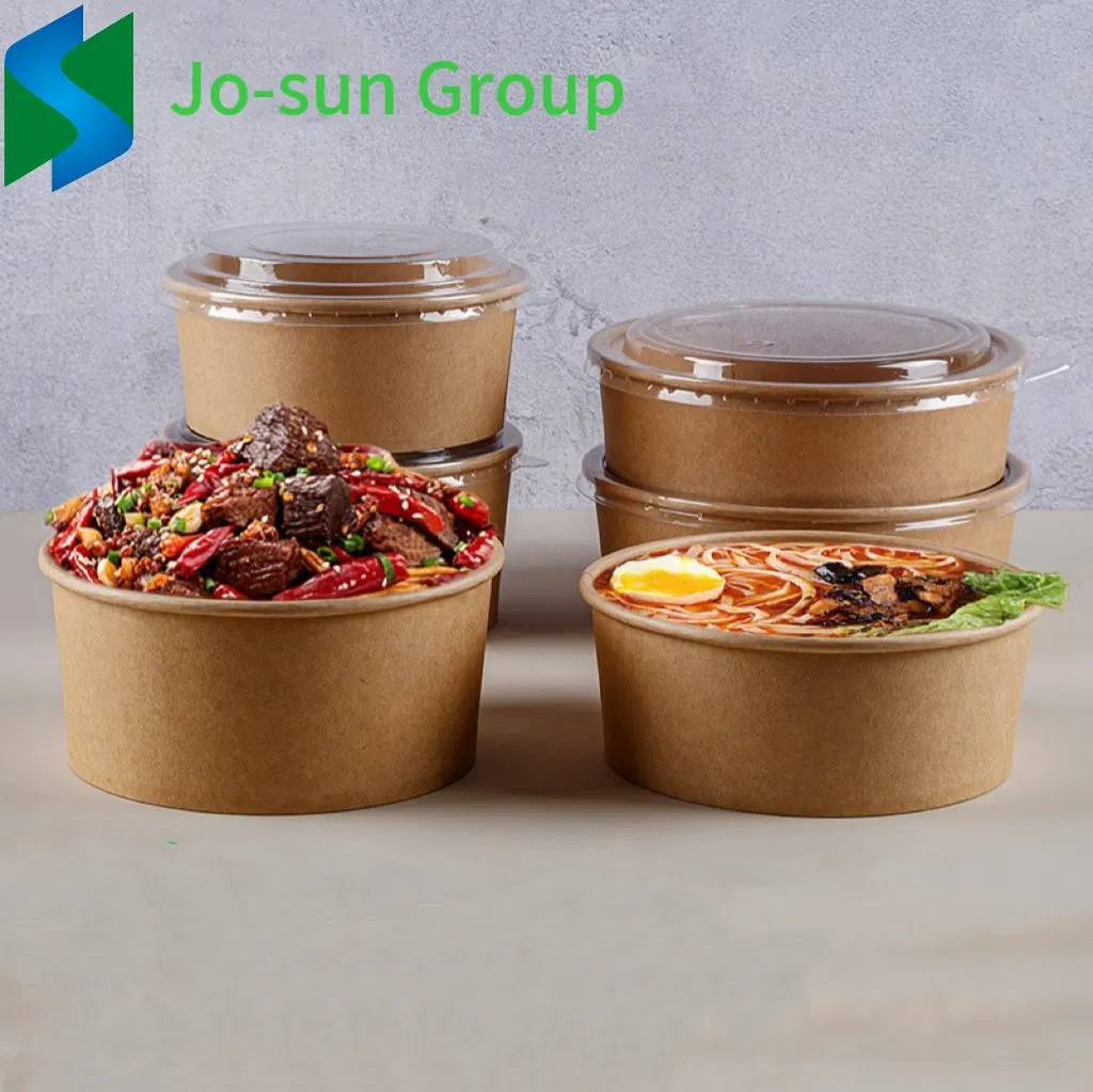 Kraft Paper Bowl with Pet Lid Salad Bowl Brown Disposable Kraft Paper Eco-Friendly Single Wall Salad Bowl