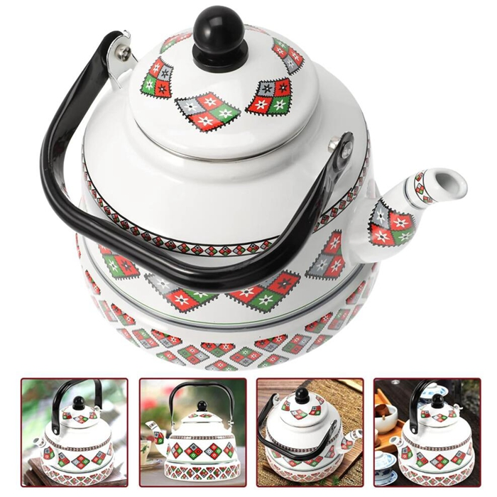 Enamel Whistle Teakettle with Stainless Steel Handle for Stovetop Hot Water